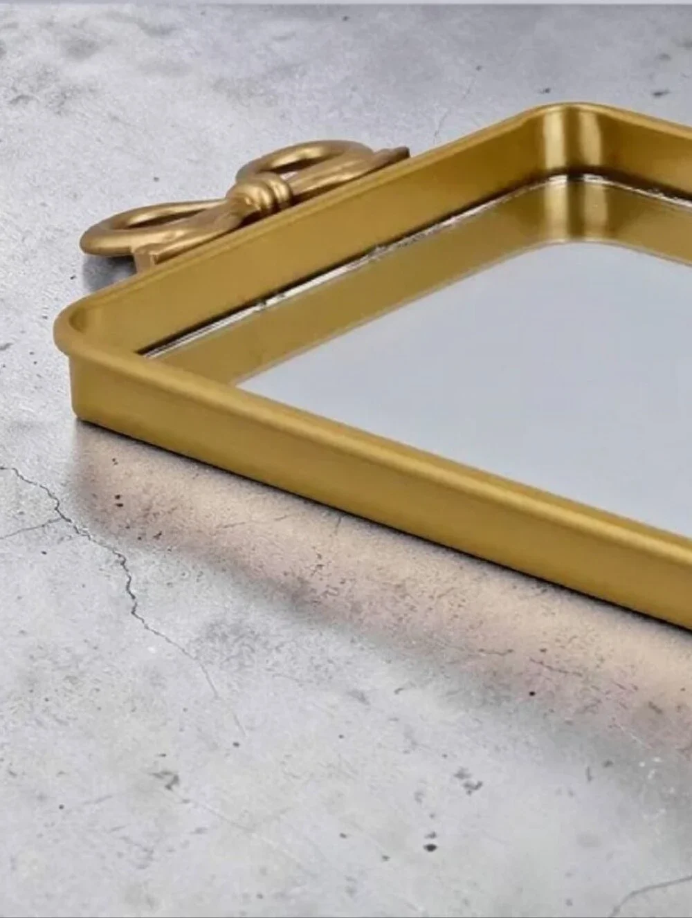 Gold Accent Bow Vanity Tray with Mirror